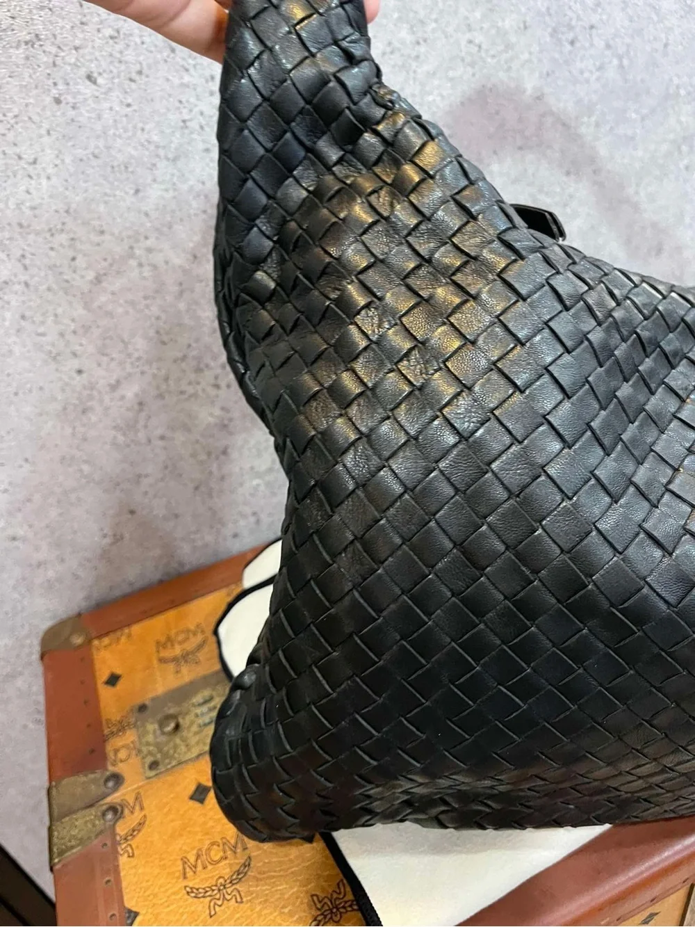 Bottega Veneta Black Intrecciato Woven Hobo Shoulder Bag